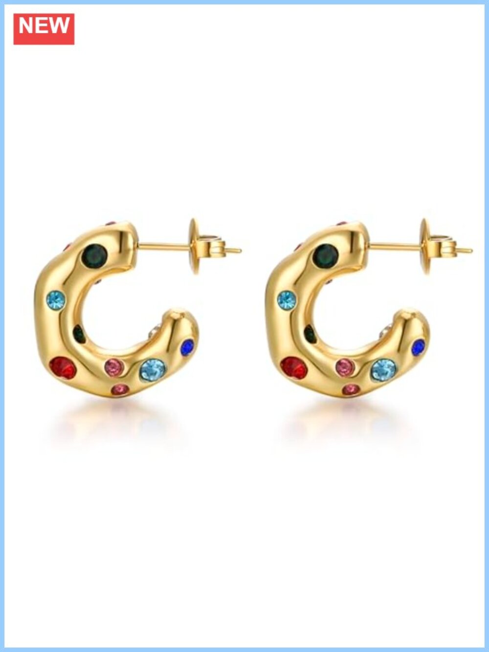 14K Gold Plated Hoop Earrings with 925 Sterling Silver Post Cubic Zirconia